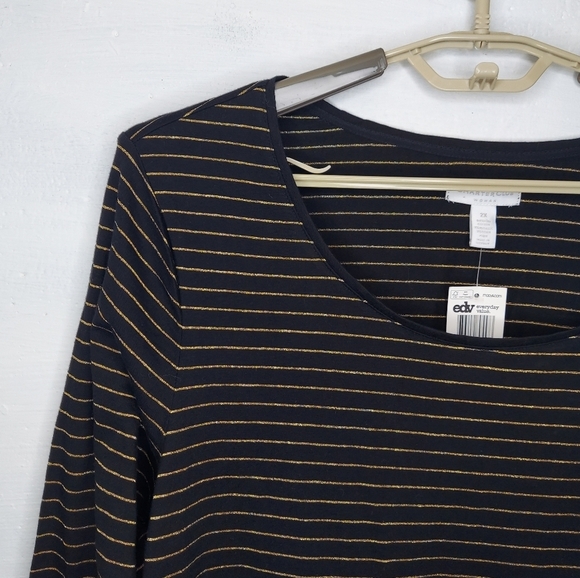 Charter Club Top Long Sleeve Scoop Tee Shirt Metallic Stripe Gold Black 2X NWT - Picture 2 of 4